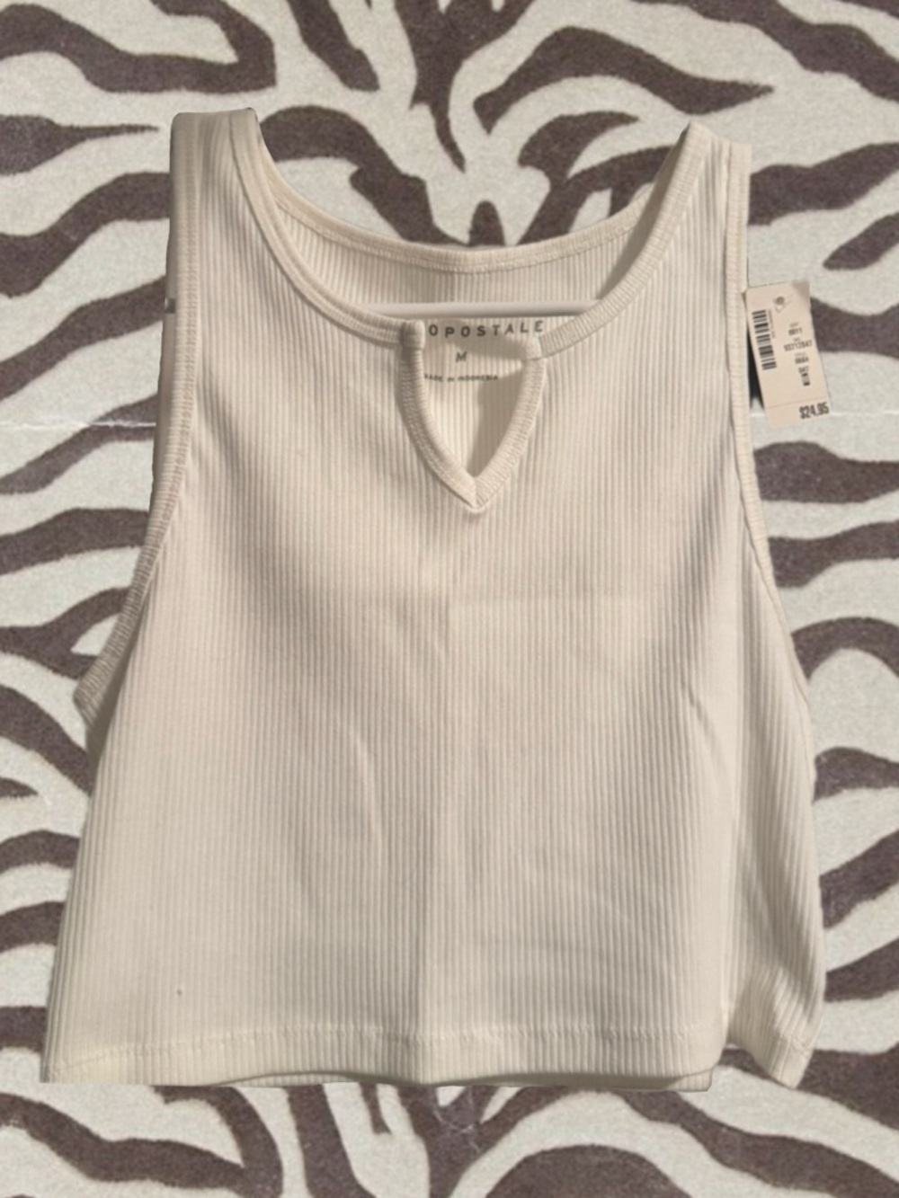Aeropostale White Ribbed Keyhole Crop Tank